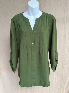 Olive Green Button-Front Women's Top